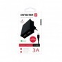 Swissten, set incarcator si cablu usb la type-c,  2 x usb-a, suport telefon, negru