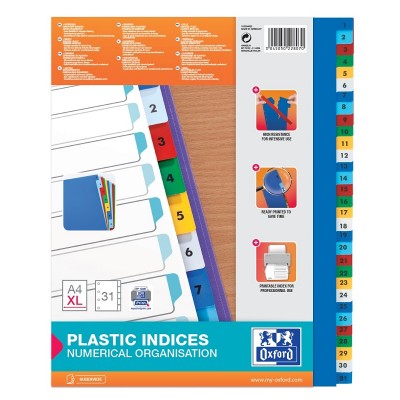 Index plastic color numeric 1-31