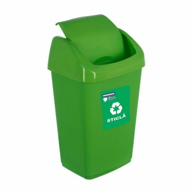 Cos menajer capac batant, pentru reciclare sticla, 35 l, verde