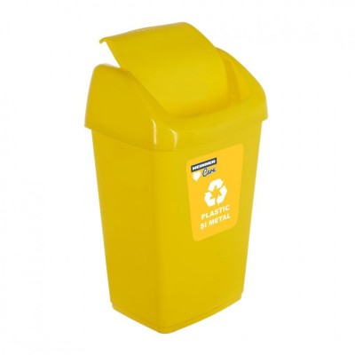 Cos menajer capac batant, pentru reciclare plastic metal, 35 l, galben