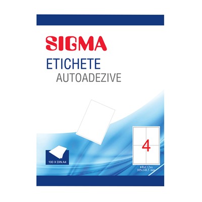 Etichete albe autoadezive Sigma, 4 buc pe A4, 105 x 297 mm, 100 coli/top